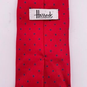 Harrods Knightsbridge Red Blue Polka Dot 100% Silk‎ Tie Menswear